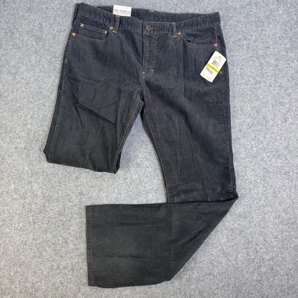Polo Jeans Co Ralph Lauren Women 14x32 Stretch Corduroy Pants Dark Gray Straight